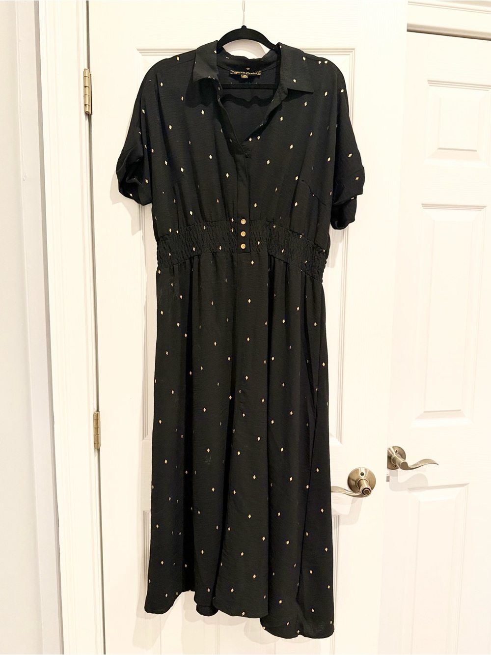 Alter & Parker Black Gold Diamond Print Maxi Shirt Dress